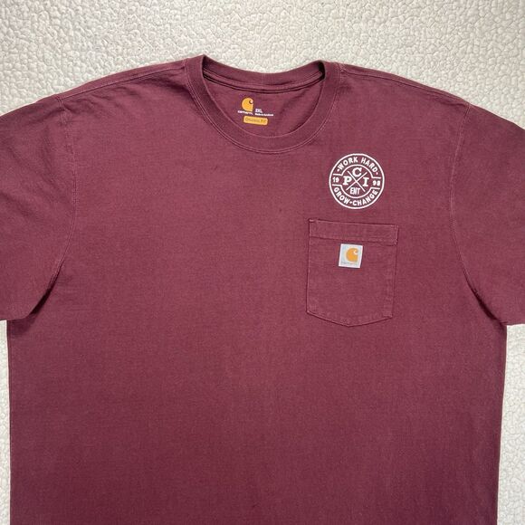 Carhartt K87 2XL Maroon Pocket Work T-Shirt PCI Ent 1998 Graphic Workwear - Picture 9 of 9